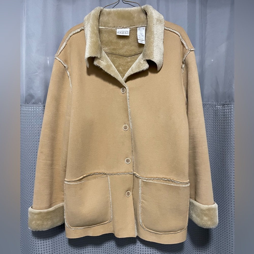 Villager Sport Faux Suede Machine Washable Tan Coat Jacket women’s size small